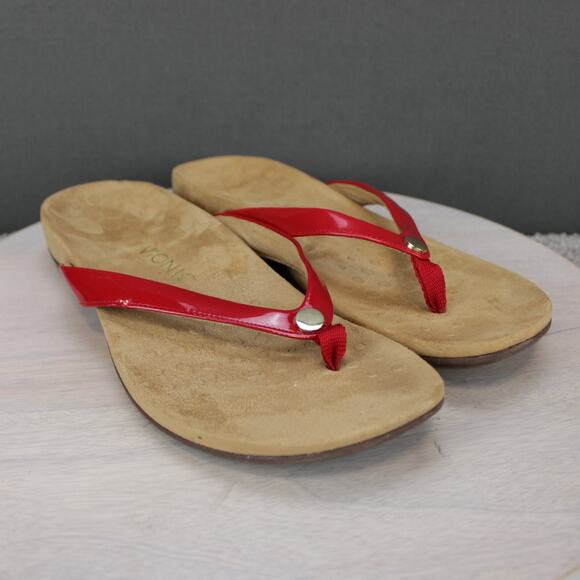 Vionic Thong Sandals Womens 11 Red Leather Comfort - Picture 2 of 10